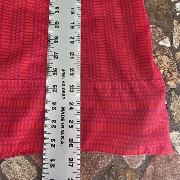 Tory Burch Semi sheer Sleeveless Red And Purple Patterned Blouse, Size Large - Picture 13 of 14